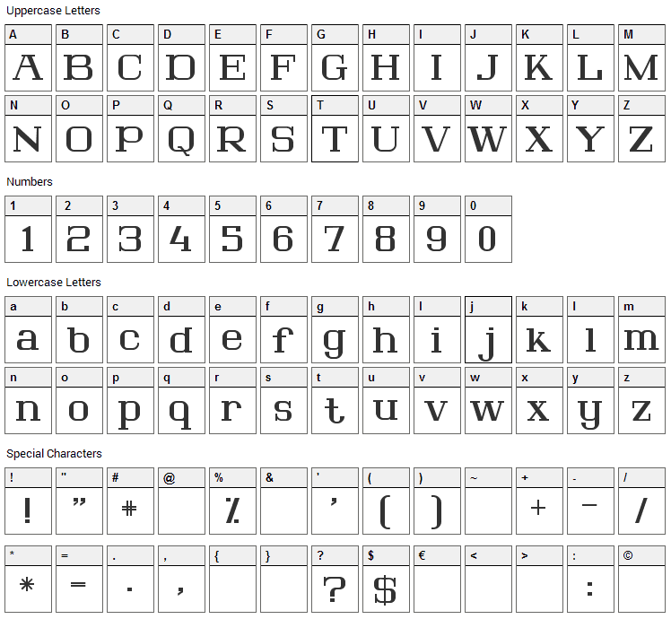 Lousitania Font Character Map