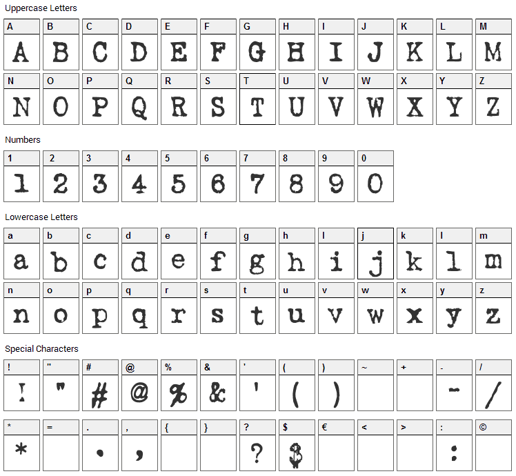 Love Letter TW Font Character Map