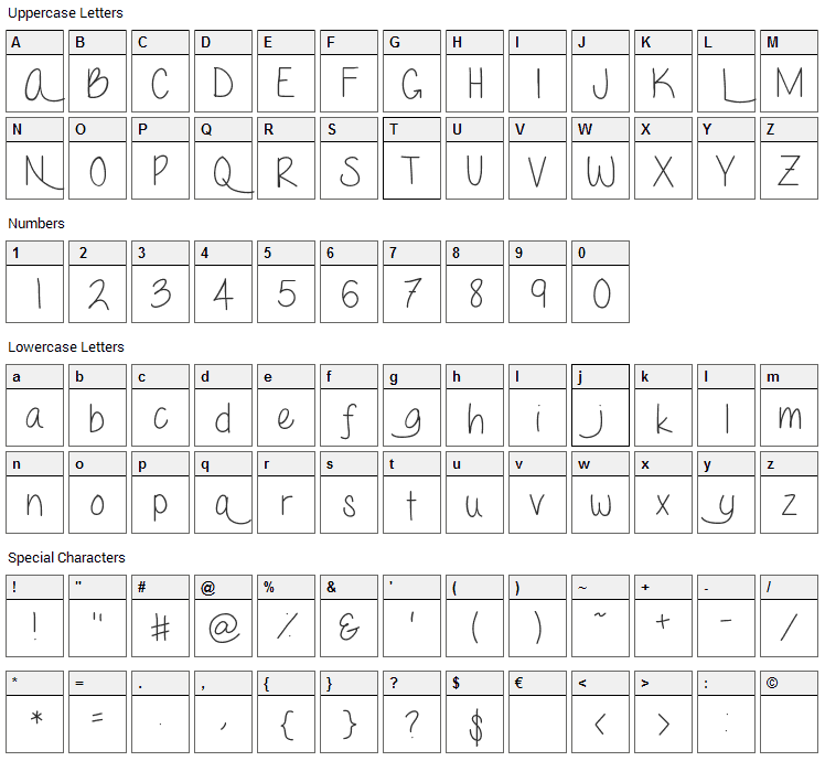 Love Me Forever Font Character Map