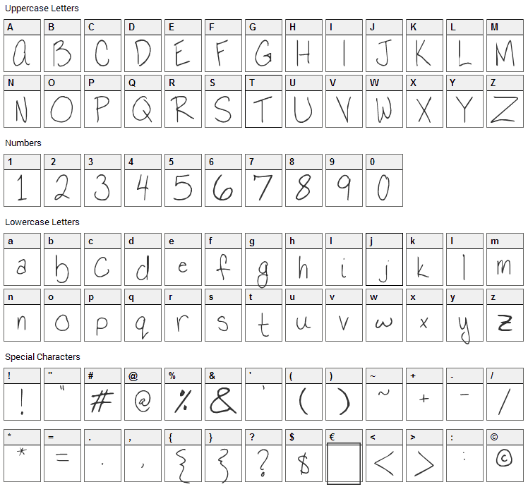 Love Moi Font Character Map