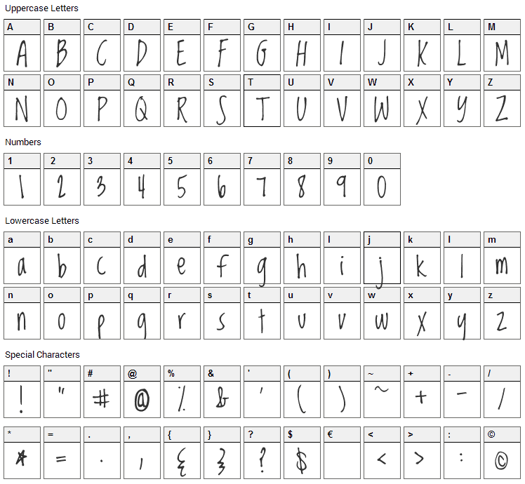 Loved by the King Font Character Map