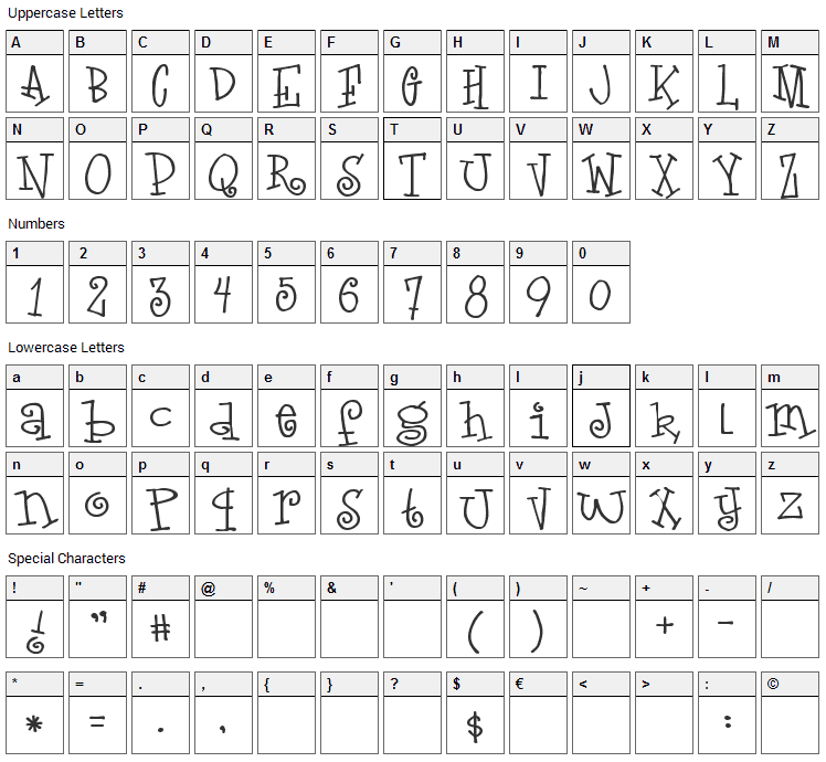 LoveLetters Font Character Map