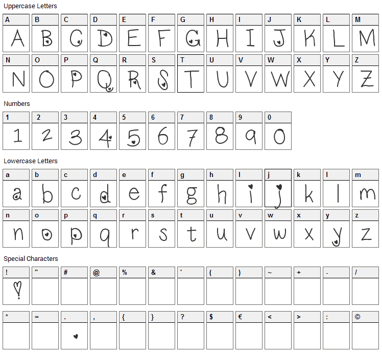 LoveNess Font Character Map