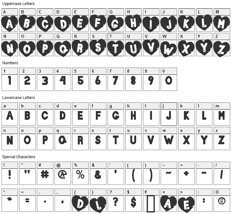 Loverboy Font Character Map
