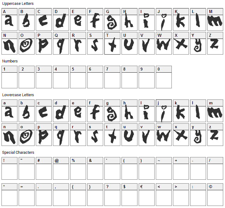 Loving Babes Font Character Map