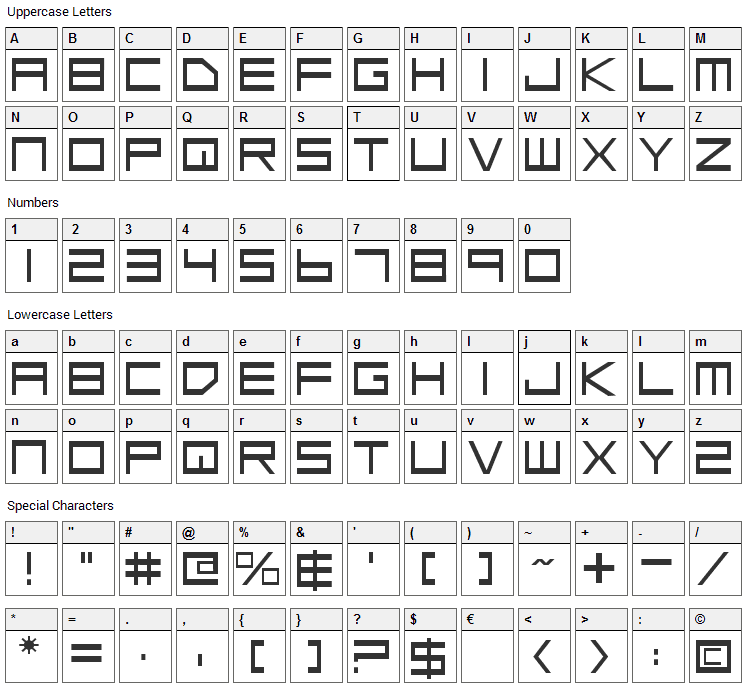 Low Gun Screen Font Character Map