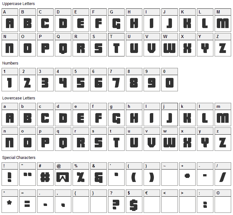 Low Rider Font Character Map