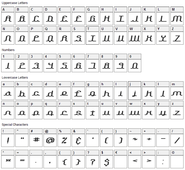 Lowdown Font Character Map