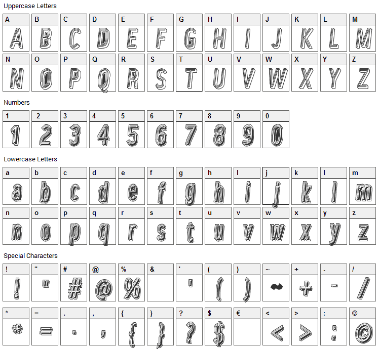 Lower Metal Font Character Map