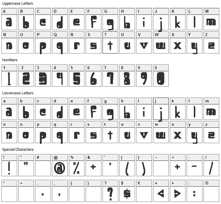 Lower-Optic Fibercase Font Character Map