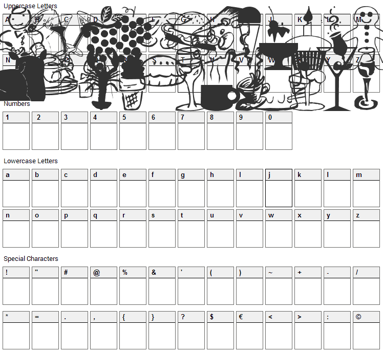 LP Food Font Character Map