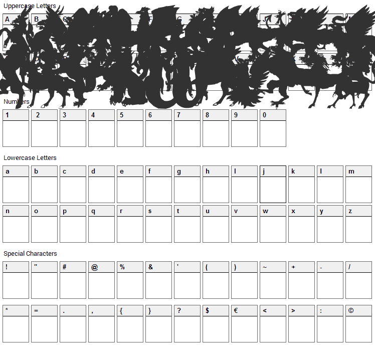 LP Myth Font Character Map