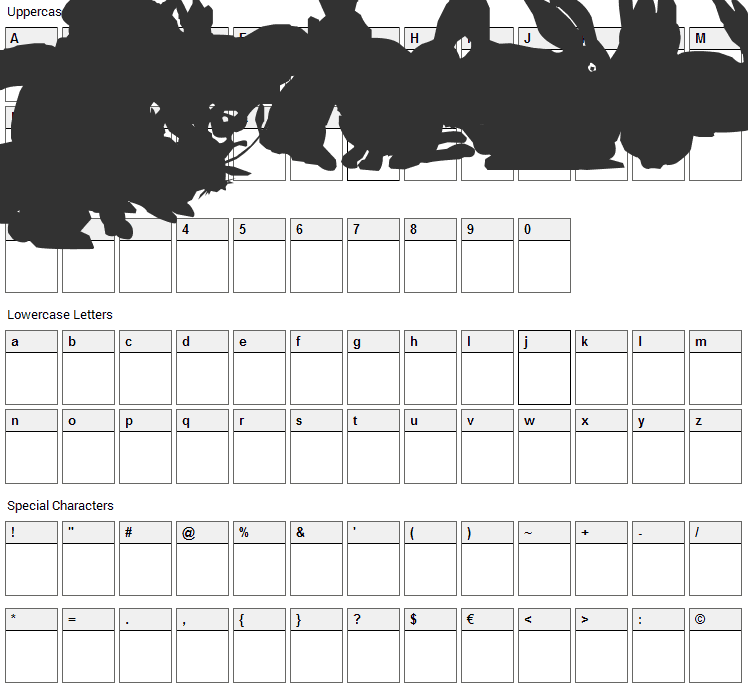 LP Rabbits 1 Font Character Map