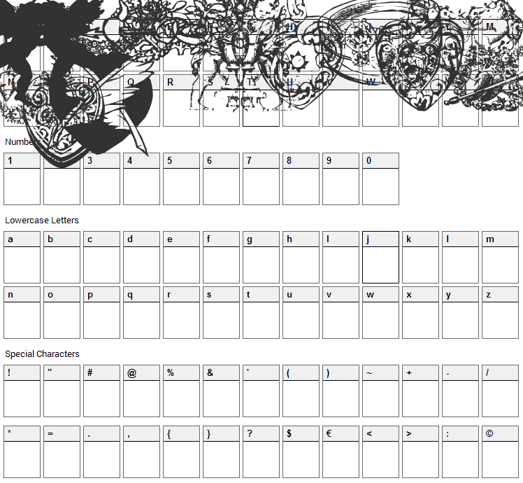 LP Romantic 1 Font Character Map