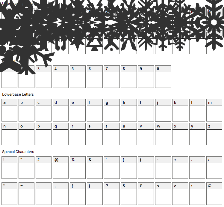 LP Snowflake Font Character Map