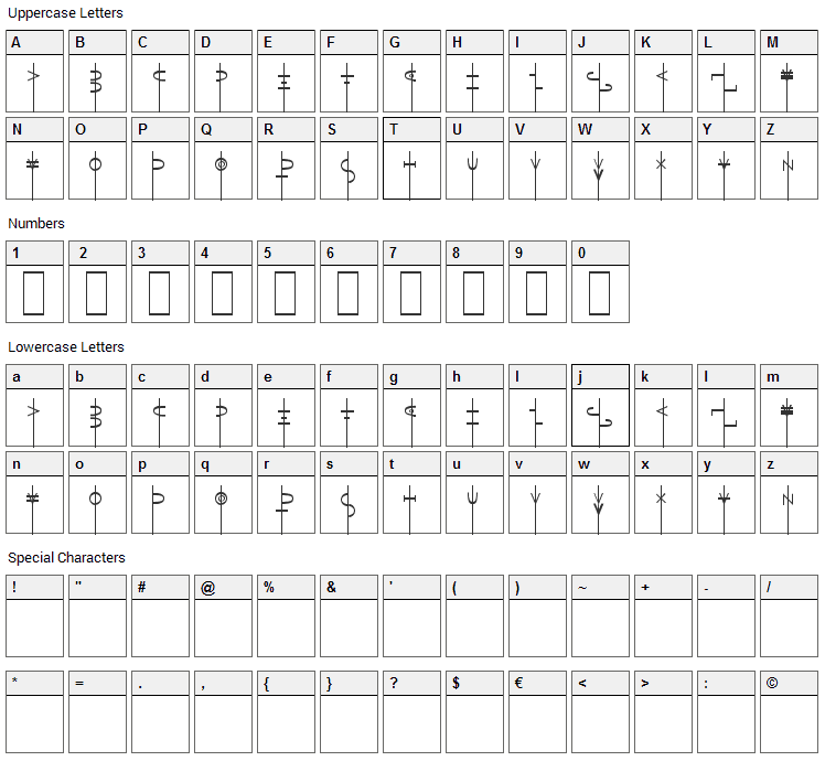 LR Talisman Font Character Map