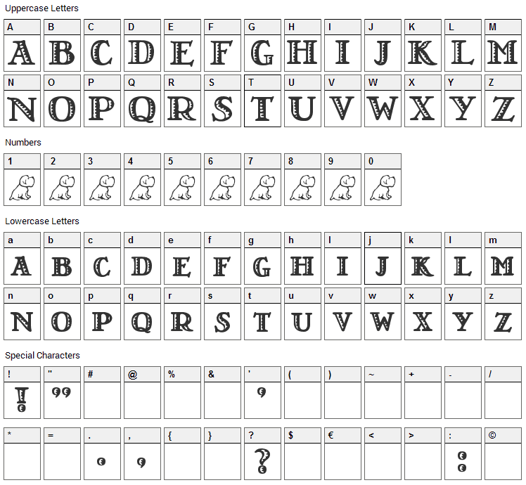 LT Nutshell Library Font Character Map