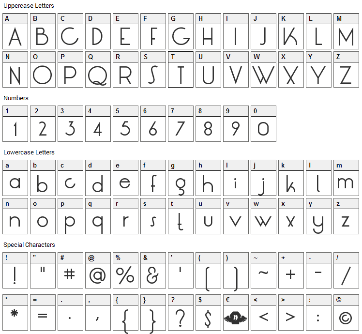 LT Oksana Font Character Map