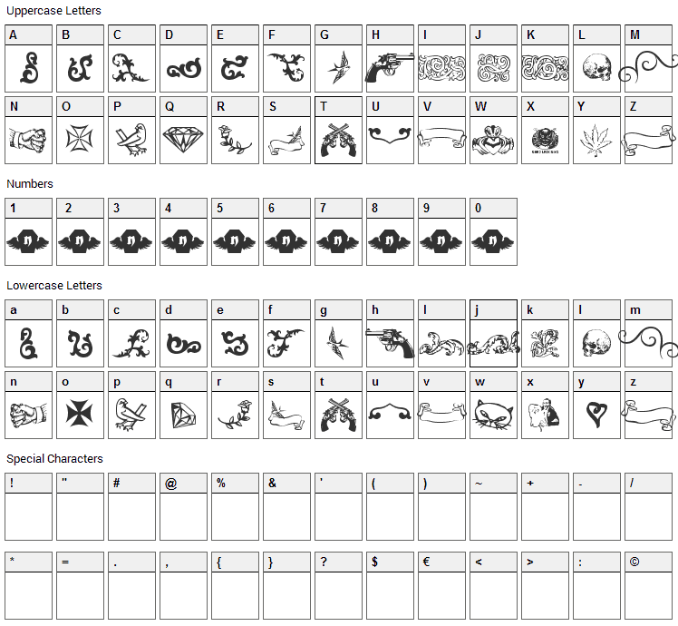 LT Sweet Nothings Font Character Map