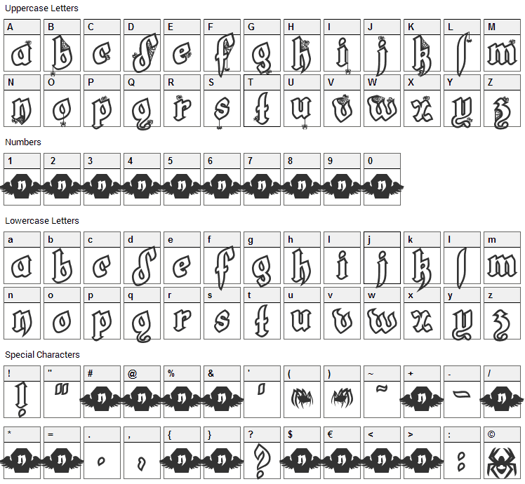 LT White Fang Font Character Map