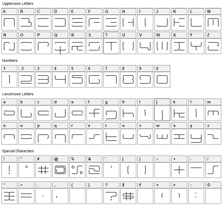 LTR-04: Wireflame Font Character Map