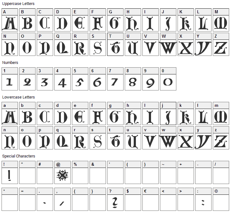 Lubeck Font Character Map