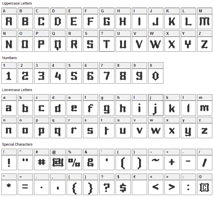 Luciferius Font Character Map