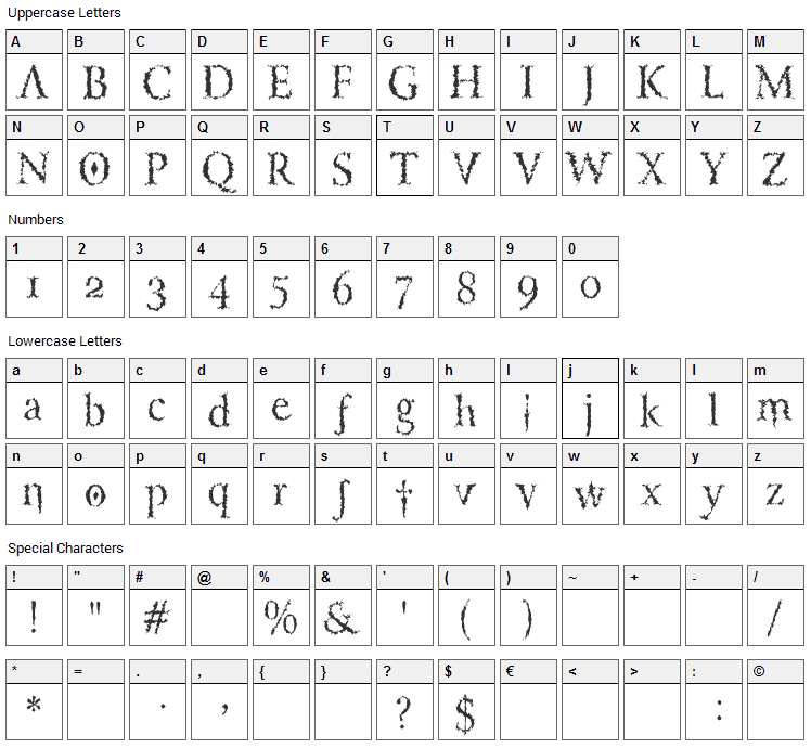 Lucifers Pension Font Character Map