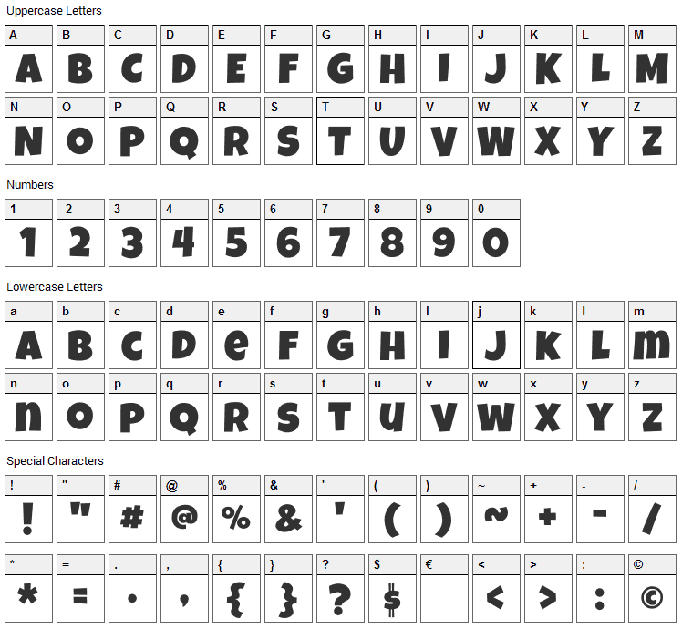 Luckiest Guy Font Character Map