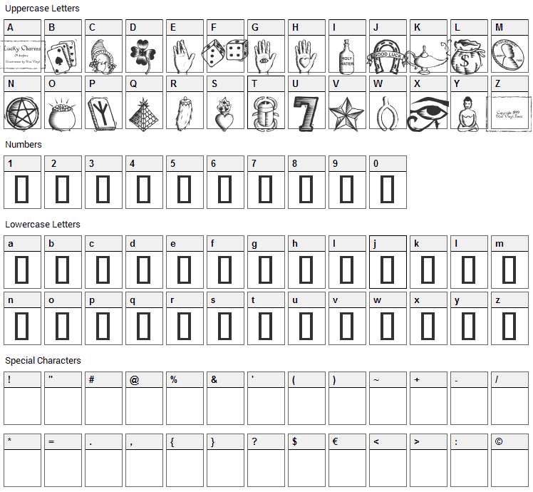 Lucky Charms Font Character Map