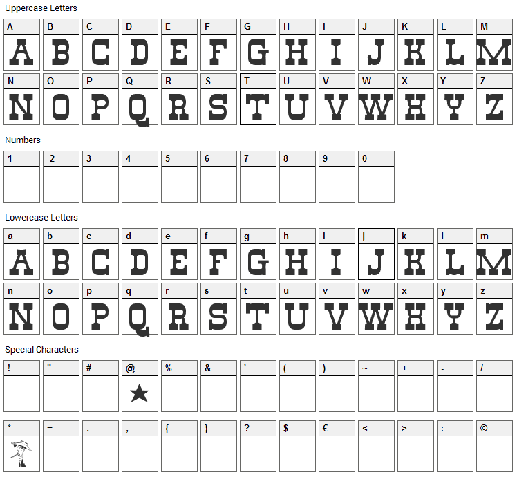 Lucky Luke Font Character Map