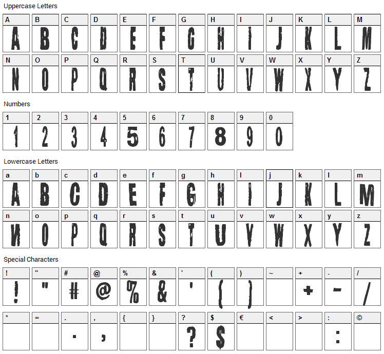 Lugosi Font Character Map