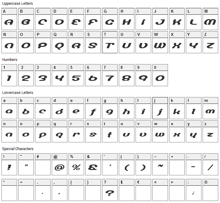 Lumine Sign Font Character Map