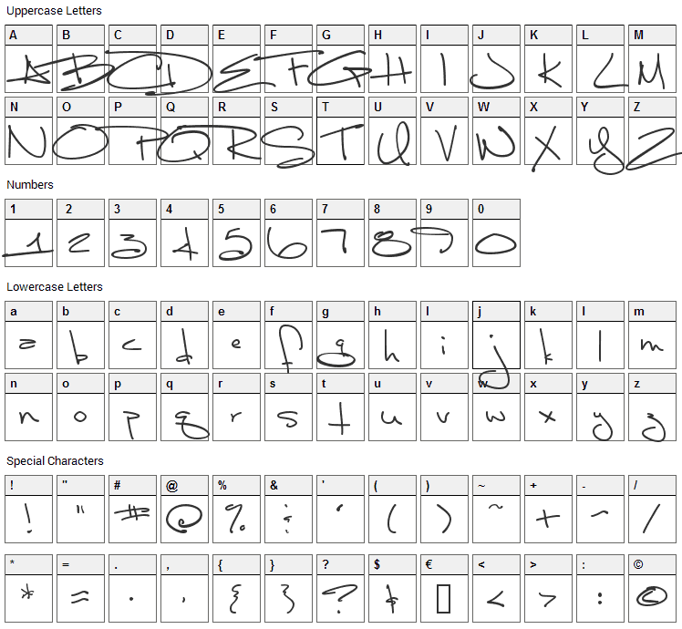 Luna Bar Font Character Map