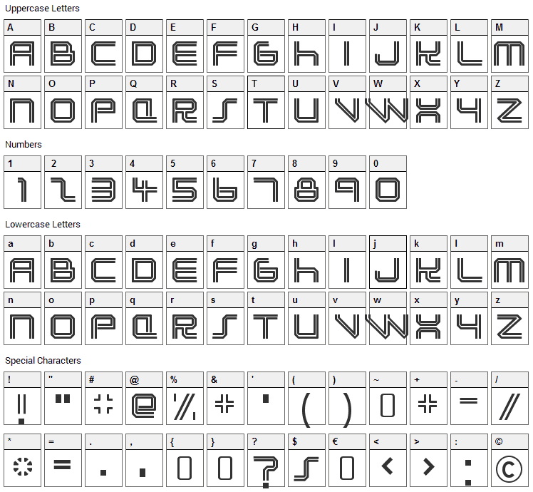 Lunasol Font Character Map