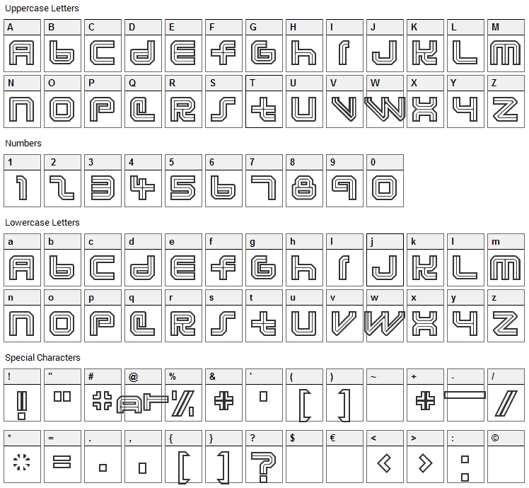 Lunaurora Font Character Map