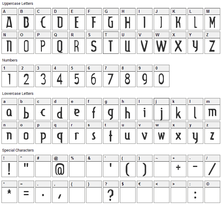 Lupinus Font Character Map