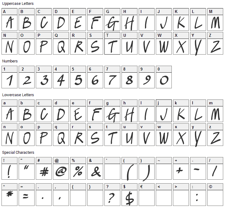 Lush Font Character Map