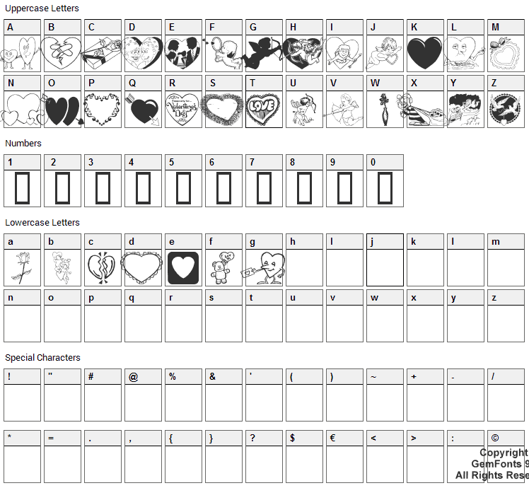 Luvya Babe Font Character Map