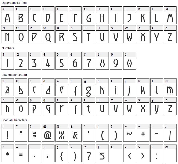 Luxembourg 1910 Font Character Map