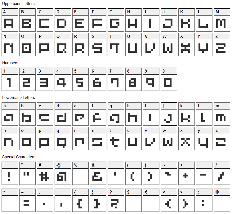 LVDC Common Pix2 Font Character Map