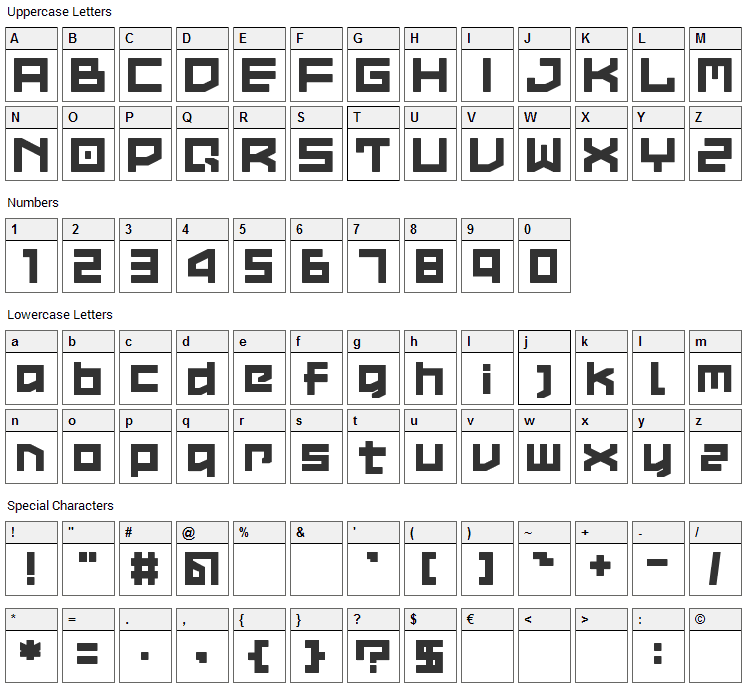 LVDC Common2 Font Character Map