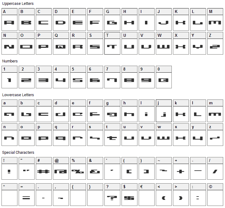 LVDC Disco02 Font Character Map