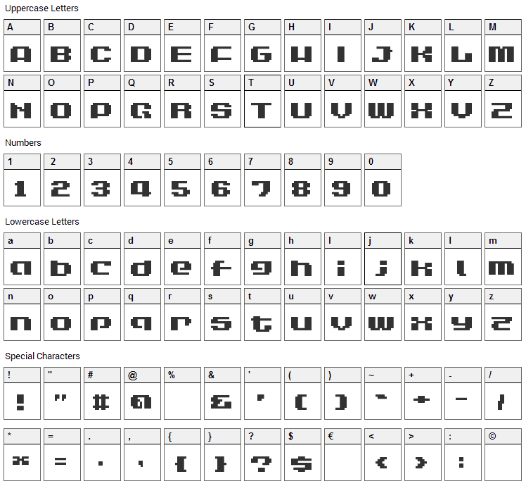 LVDC Game Over Font Character Map