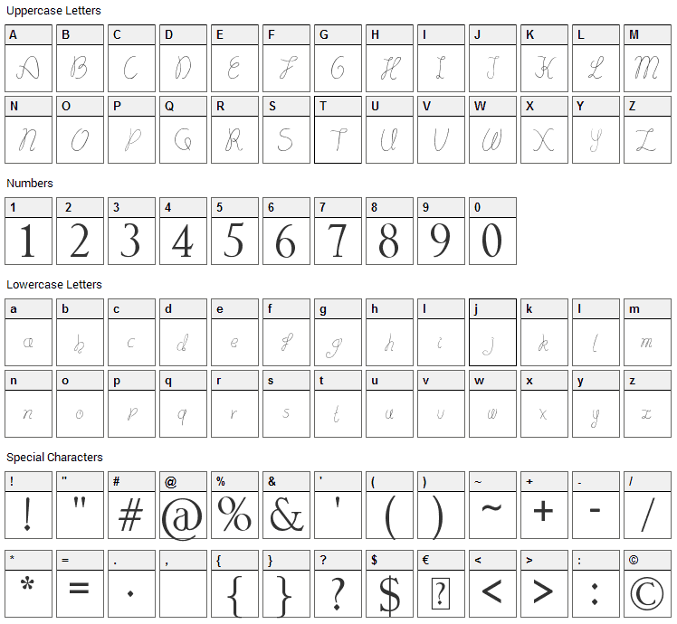 Lydeke Handwrithing Font Character Map