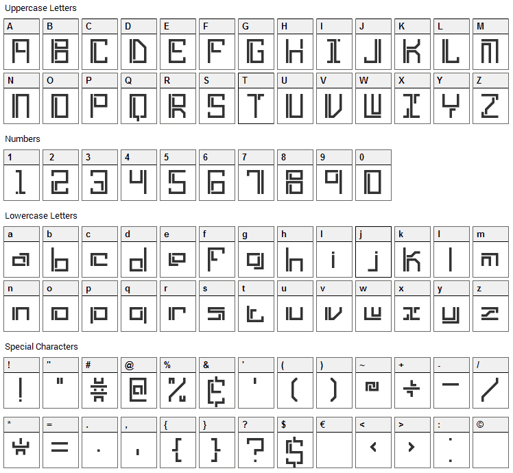 Lyneous Font Character Map
