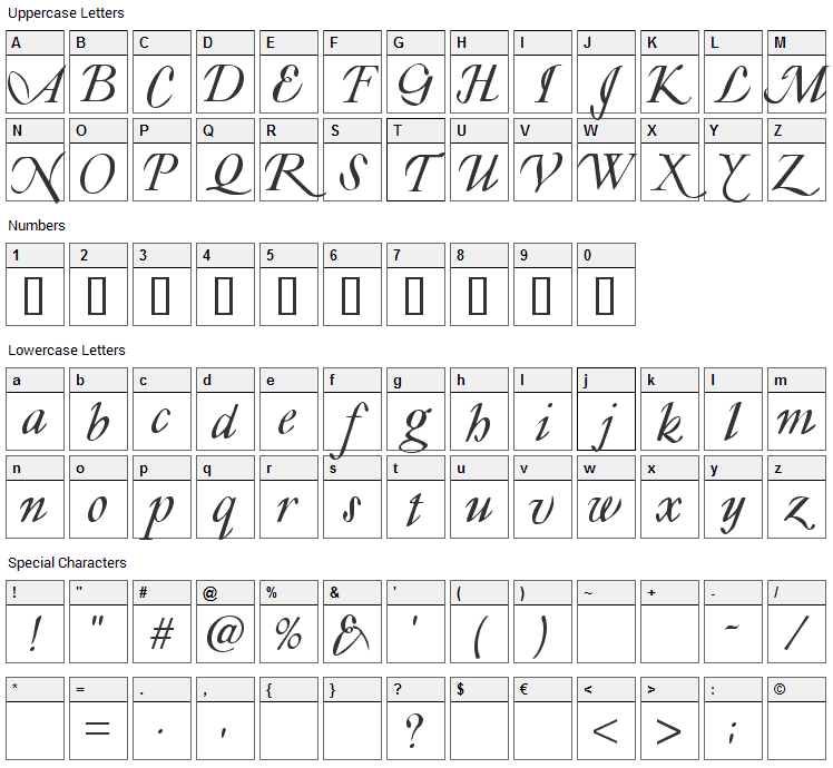 Lyonesse Font Character Map