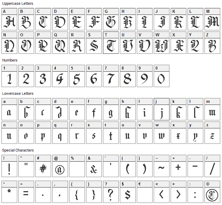 Lyric Poetry Font Character Map