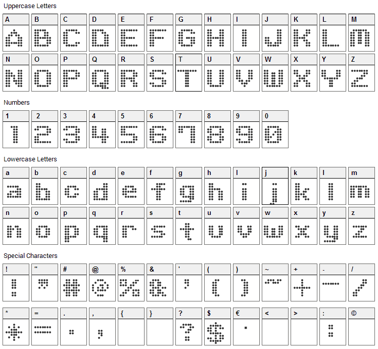 M06 Quadra Font Character Map