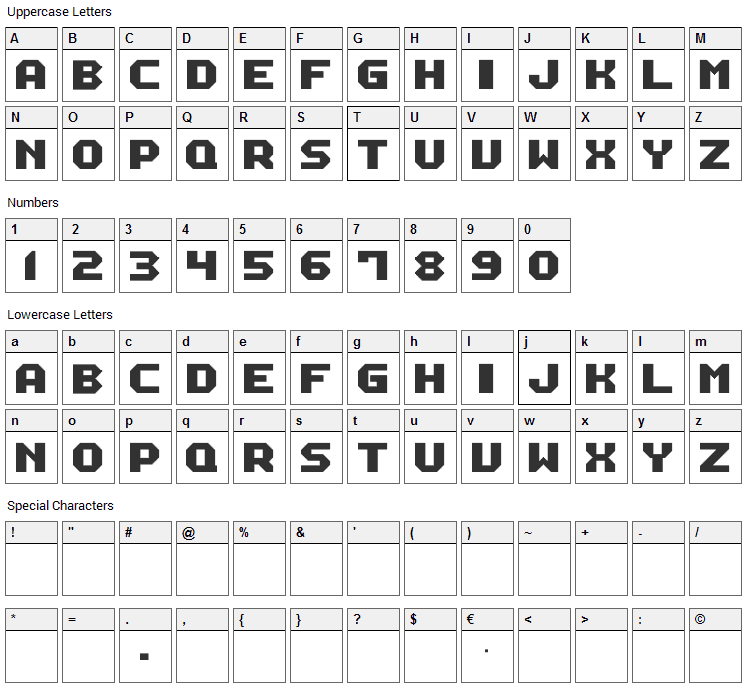 M12 Match Biker Font Character Map